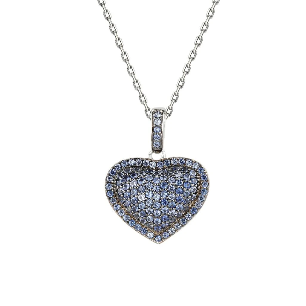 商品Suzy Levian|Blue Sapphire Blackened Sterling Silver Pave Heart Pendant,价格¥1651,第1张图片