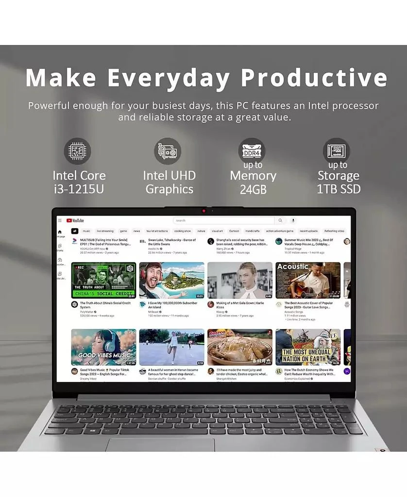 商品Lenovo|IdeaPad 1 15.6" Daily Traditional Laptop Intel Core i3 1215U 8GB RAM Intel UHD Graphics 256GB SSD Storage Windows 11 Home FHD 60Hz,价格¥2595,第3张图片详细描述