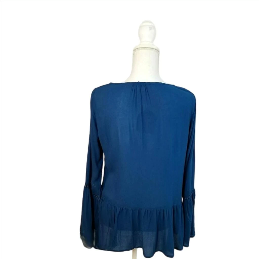 商品Kori|Long Sleeve Round Neck Top With Ruffled Hem In Teal,价格¥269,第3张图片详细描述