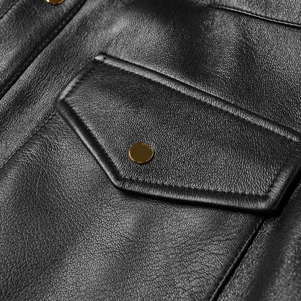 商品Gucci|Gucci Embossed Logo Leather Shirt Jacket,价格¥10648,第3张图片详细描述