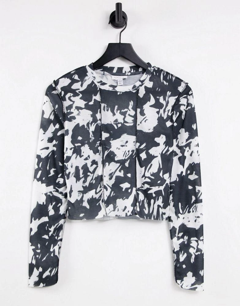 商品Topshop|Topshop blur monochrome seamed long sleeve in mono,价格¥88,第1张图片