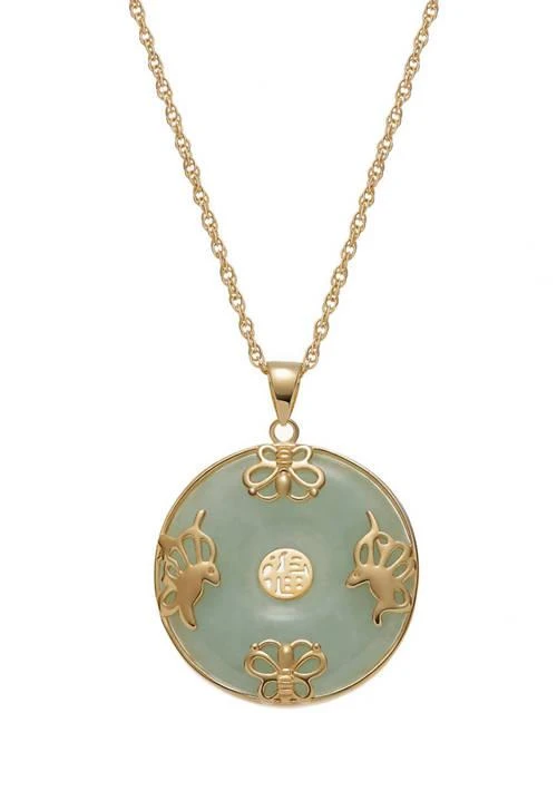 商品Dynasty Jade|18k Gold Plated Sterling Silver Jade "Good Luck" Disc Pendant on 18" Chain,价格¥646,第1张图片