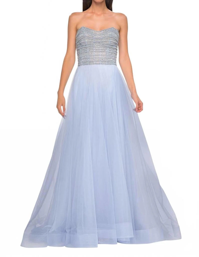 商品La Femme|A-Line Pearl And Rhinestone Prom Dress In Light Periwinkle,价格¥2842,第2张图片详细描述