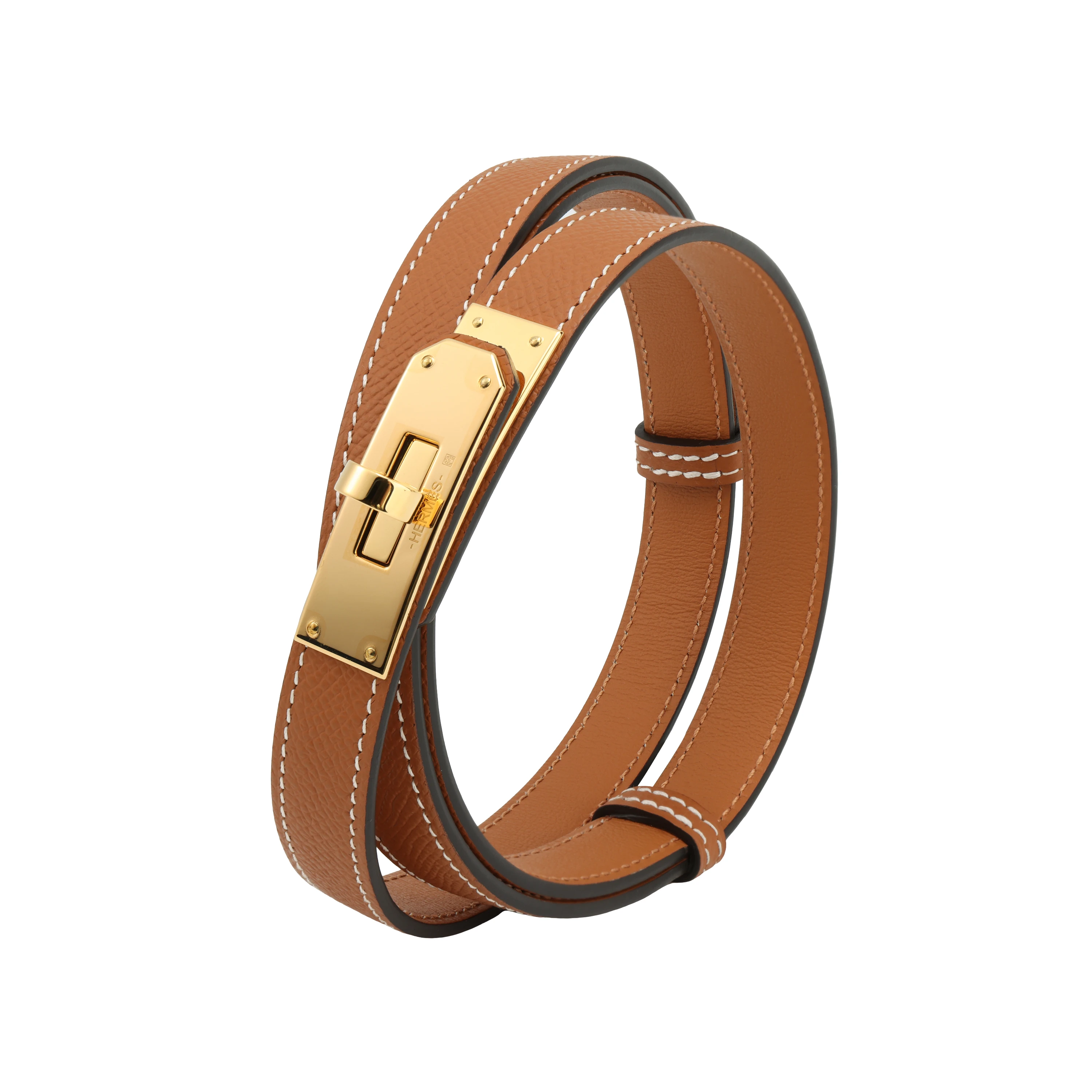 商品[国内直发] Hermes|爱马仕 Kelly皮带扣 Epsom小牛皮腰带 女款 金色 宽1.8cm #   礼盒,价格¥8321,第4张图片详细描述