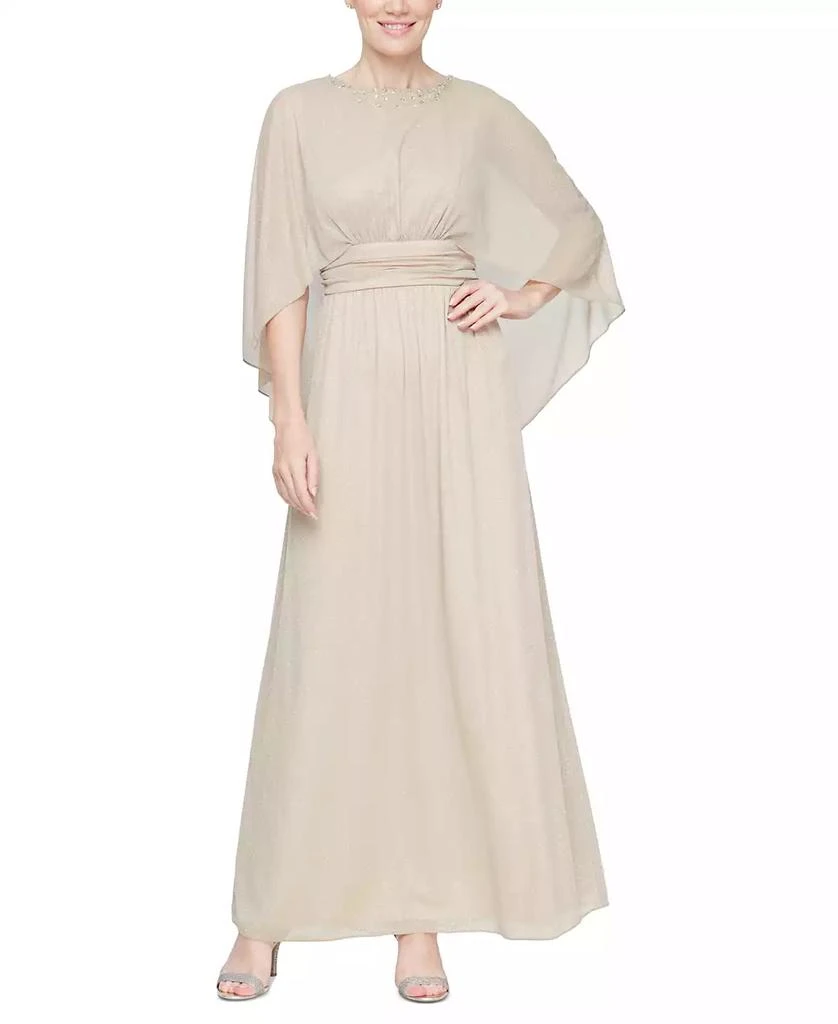 商品SL Fashions|Women's Sparkle Mesh Capelet Gown,价格¥764,第1张图片