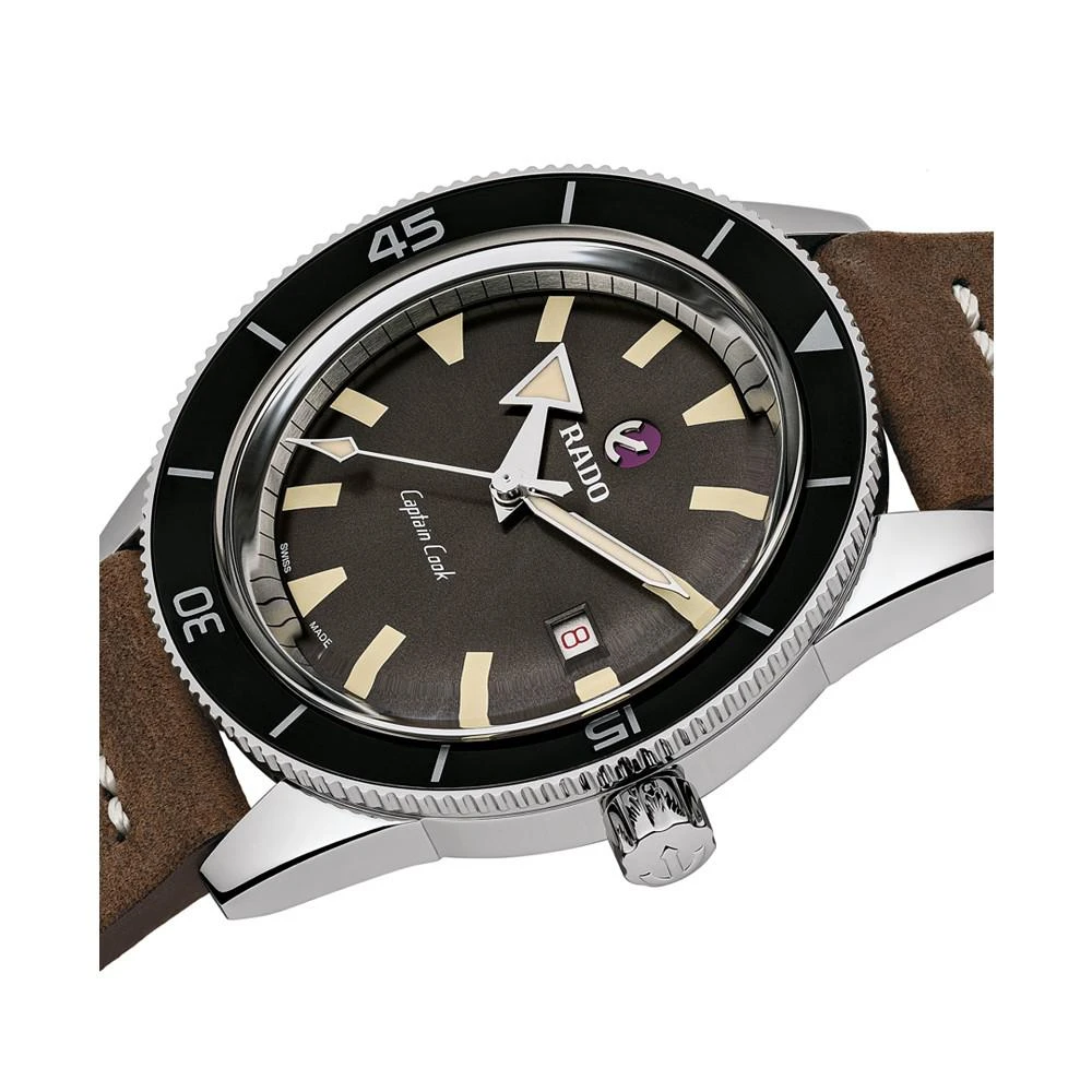 商品Rado|Men's Swiss Automatic Captain Cook Traditional Brown Leather Strap Diver Watch 42mm,价格¥15018,第2张图片详细描述