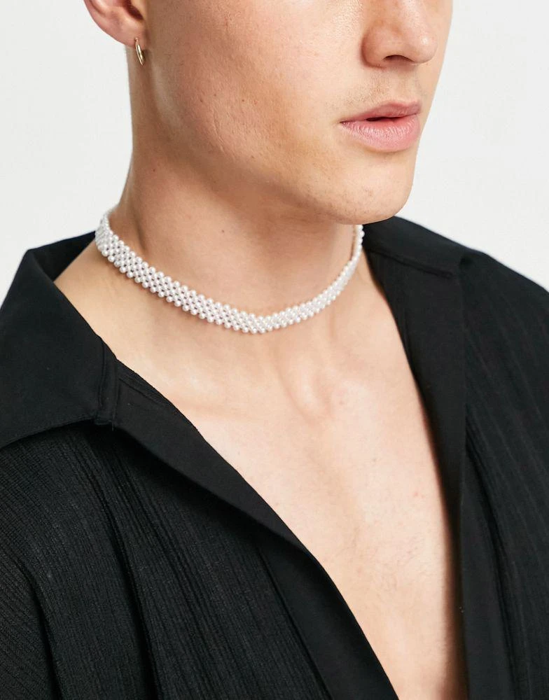 商品ASOS|ASOS DESIGN faux pearl party choker necklace in white,价格¥124,第1张图片