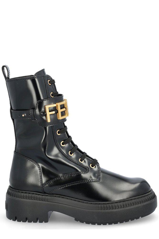 Fendi Logo Plaque Lace-Up Biker Boots商品第1张图片规格展示