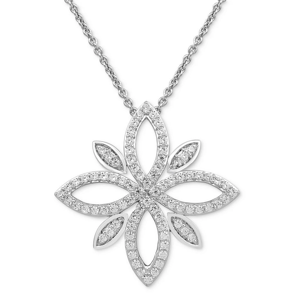 商品Macy's|Diamond Openwork Flower Cluster 18" Pendant Necklace (1/2 ct. t.w.) in Sterling Silver,价格¥10248,第1张图片