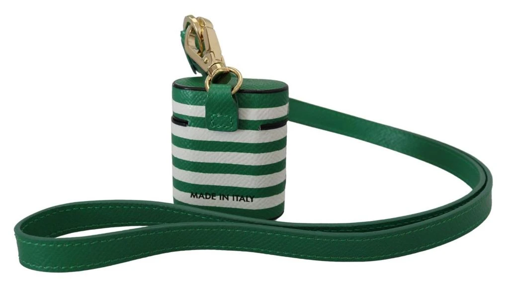 商品Dolce & Gabbana|Dolce & Gabbana Green Leather Strap Gold Metal Logo Airpods Case,价格¥1184,第2张图片详细描述