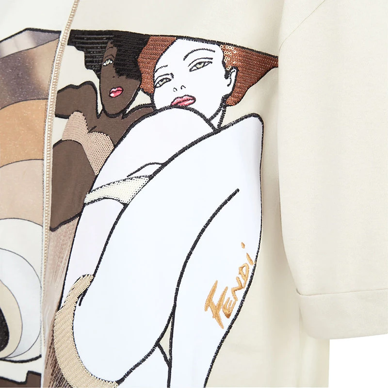 商品Fendi|【预售3-7天】FENDI/芬迪 22年早春新款 男士米色纯棉艺术家插图短袖T恤FS7011AJKUF0N0A,价格¥71216,第5张图片详细描述