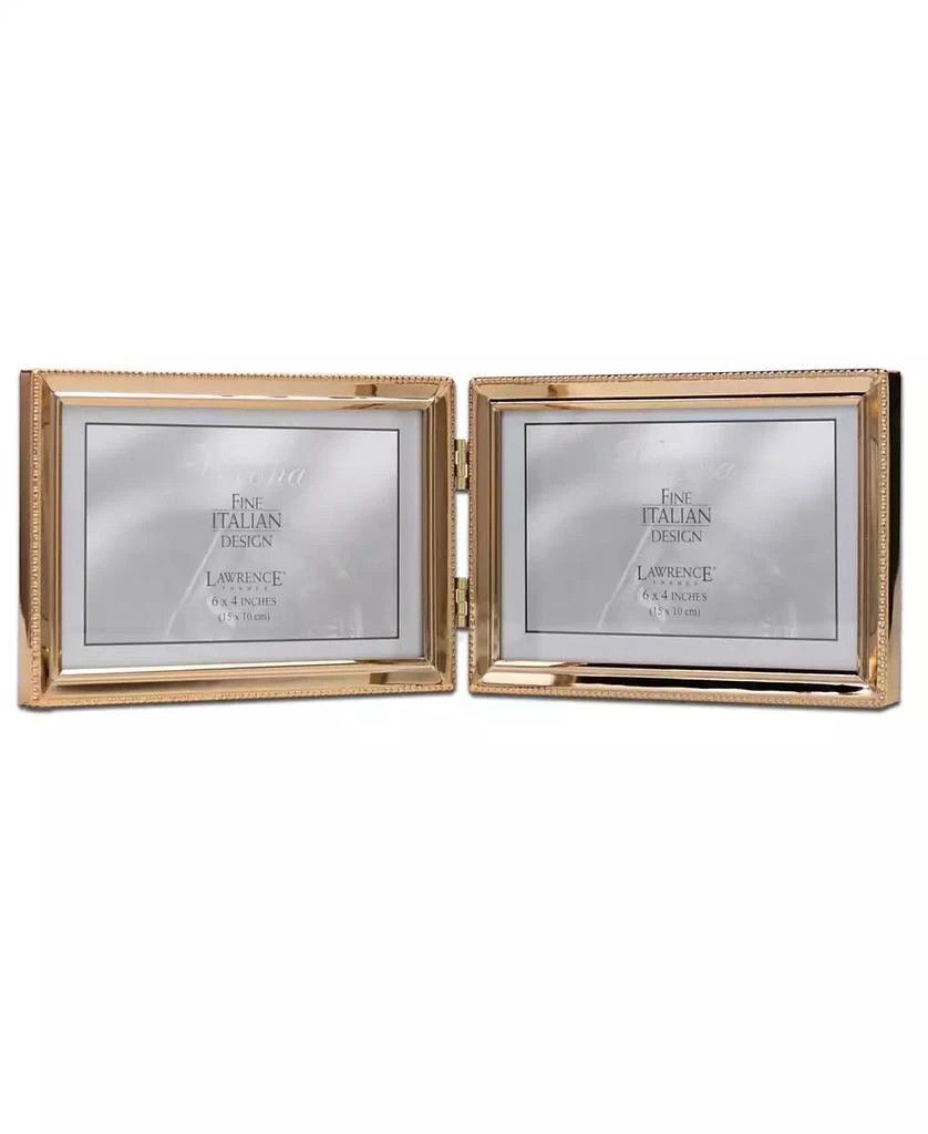 商品Lawrence Frames|Polished Metal Hinged Double Picture Frame - Bead Border Design, 6" x 4",价格¥180,第1张图片