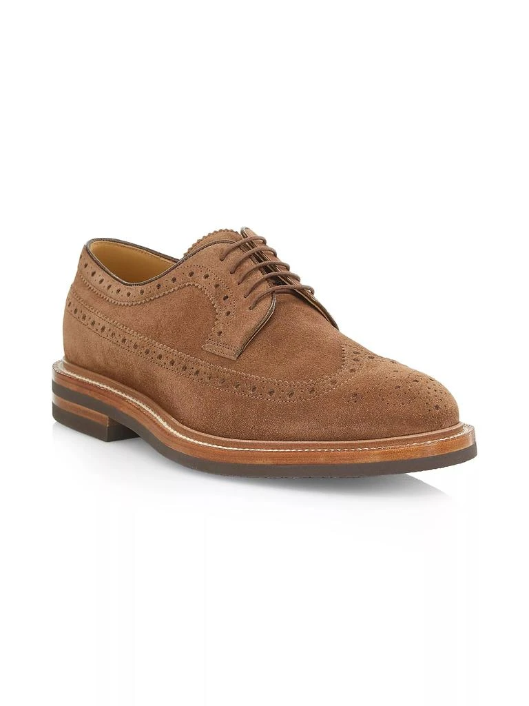 商品Brunello Cucinelli|Mens Suede Lace-Up Brogues in Chestnut,价格¥3574,第1张图片