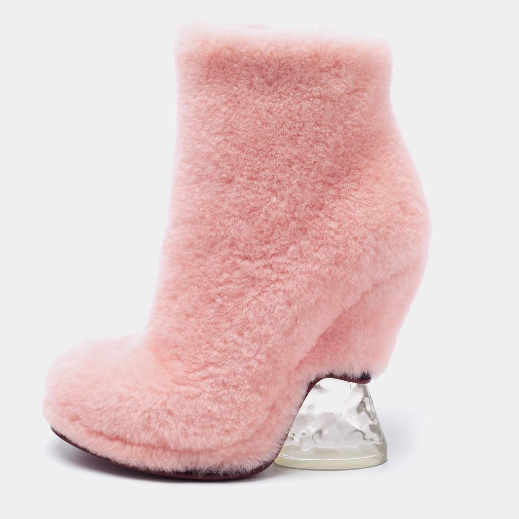 商品Fendi|Fendi Pink Fur Ice Heel Ankle Boots Size 38,价格¥4999,第1张图片