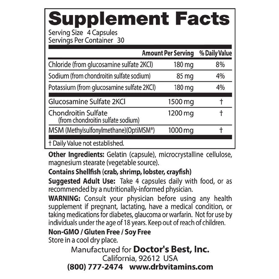 商品Doctor's Best|Glucosamine Chondroitin MSM,价格¥103,第3张图片详细描述