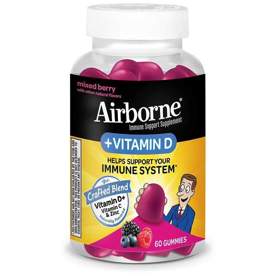 商品Airborne|Vitamin C + Vitamin D & Zinc Immune Support Gummies Mixed Berry,价格¥200,第1张图片