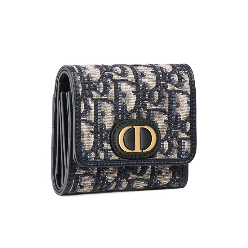 【包税】DIOR/迪奥 30 MONTAIGNE 女士迷你蓝色刺绣帆布短款钱包 S2057UTZQ_M928 商品
