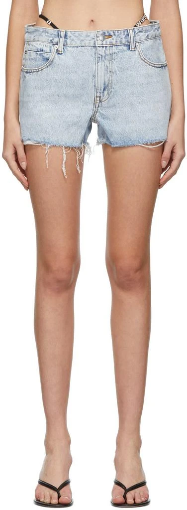 商品Alexander Wang|Blue Logo Strap Diamante Denim Shorts,价格¥2198,第1张图片
