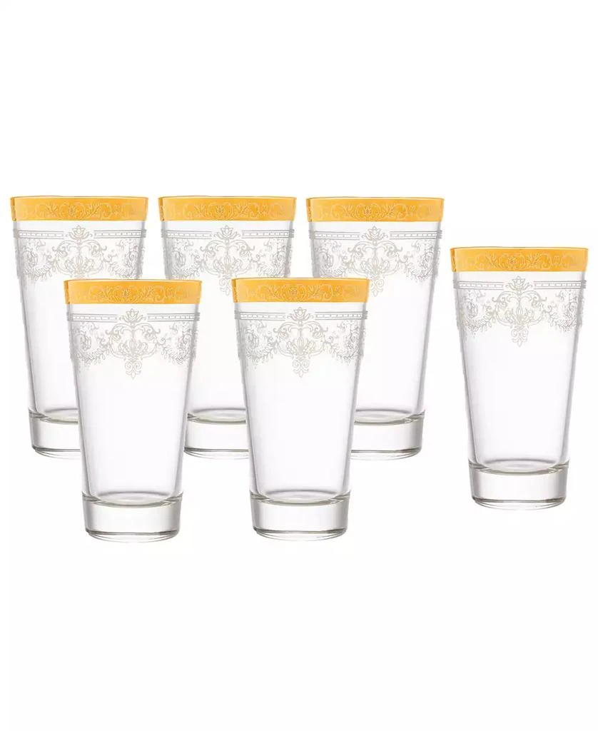 商品Lorren Home Trends|High Ball 6 Piece Stencil Pattern and Gold Band Glass Set,价格¥414,第1张图片