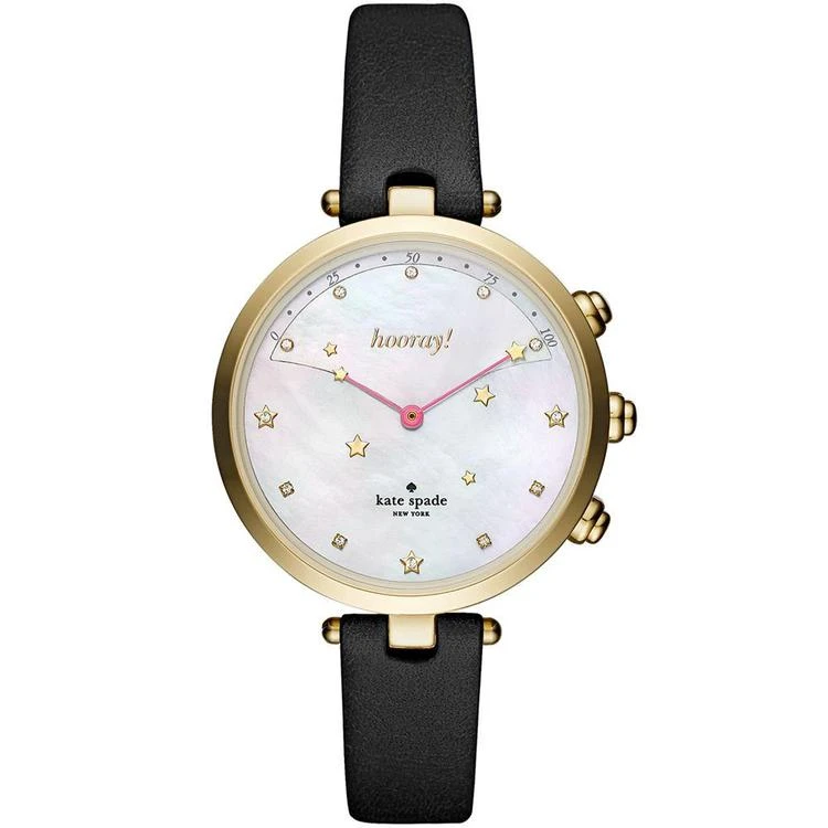 商品Kate Spade|Women's Holland Slim Black Leather Strap Hybrid Smart Watch 38mm,价格¥1683,第1张图片