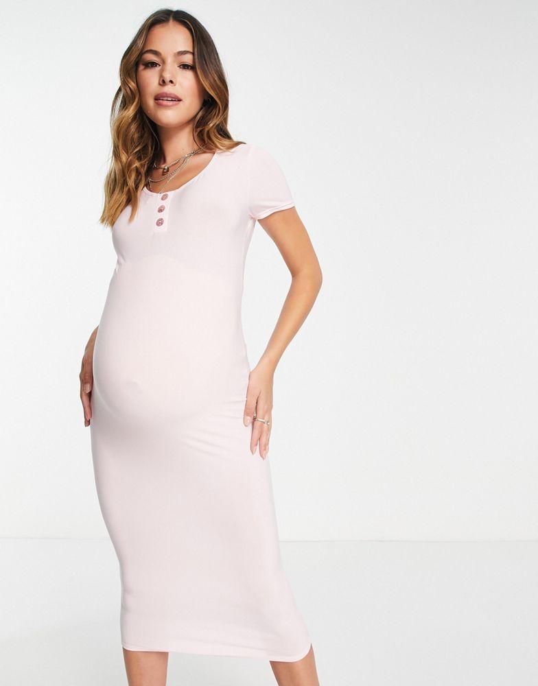 商品Flounce London Maternity|Flounce London Maternity basic jersey midi dress with cap sleeve in baby pink,价格¥193,第5张图片详细描述
