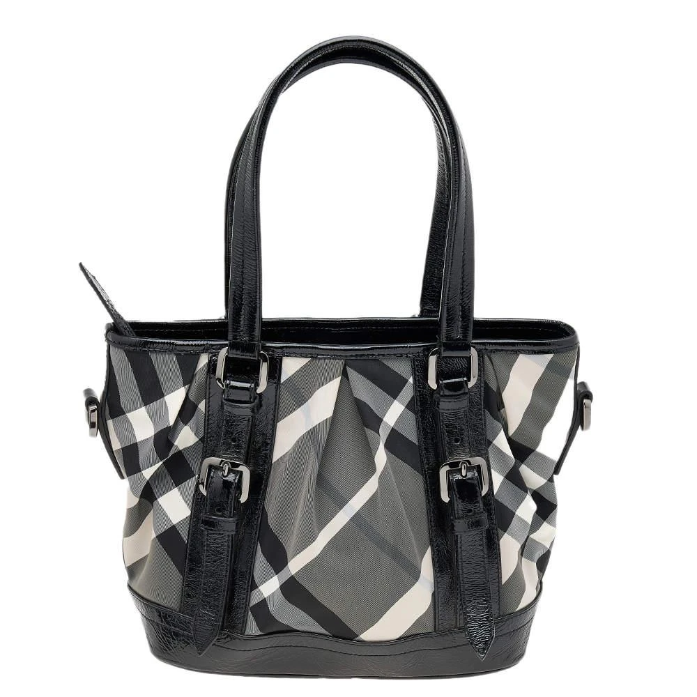 商品[二手商品] Burberry|Burberry Black Beat Check Nylon and Patent Leather Small Lowry Tote,价格¥3378,第4张图片详细描述