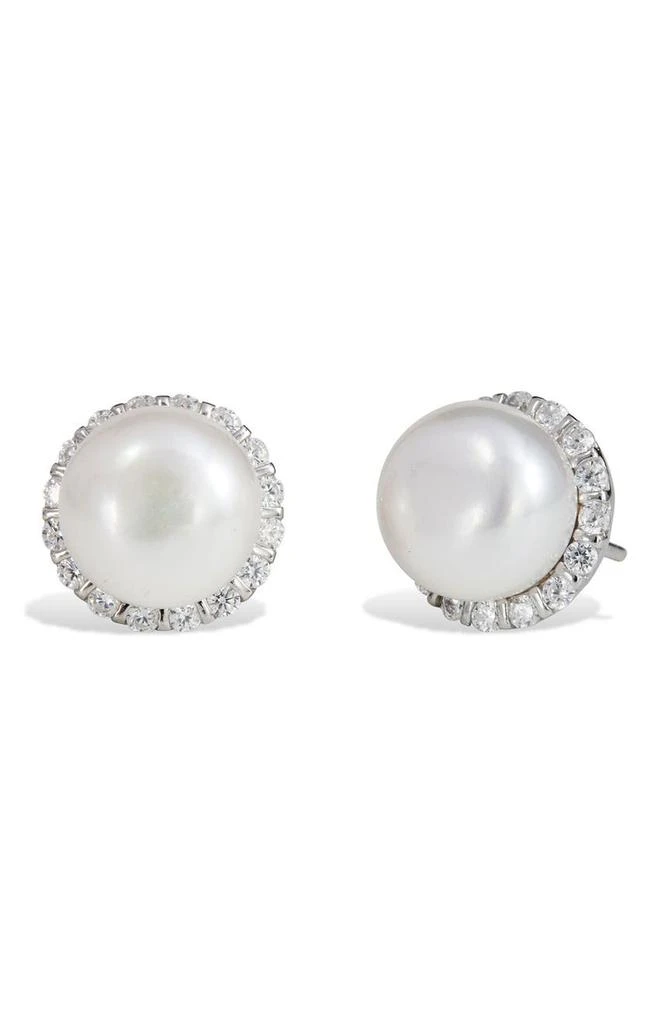 商品Savvy Cie Jewels|Sterling Silver Cultured Freshwater Pearl Halo Stud Earrings,价格¥410,第1张图片