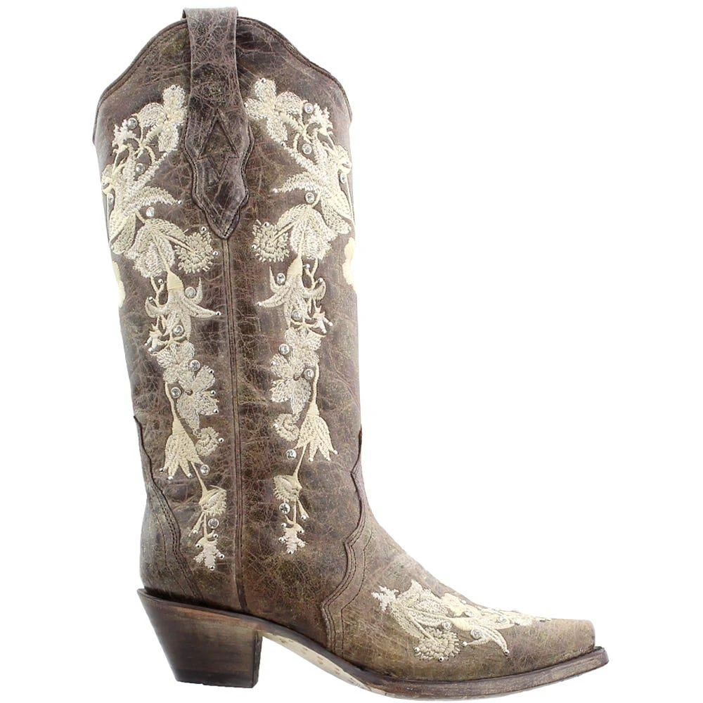 商品Corral Boots|Floral Rhinestone Snip Toe Cowboy Boots,价格¥1858,第1张图片