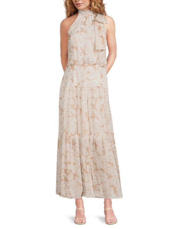 商品Tommy Hilfiger|​Halter Tie-Neck Metallic Floral Maxi Dress,价格¥475,第1张图片