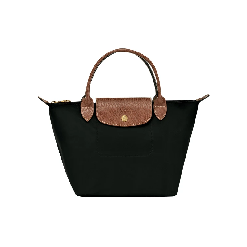 商品Longchamp|LONGCHAMP/珑骧 女士黑色帆布金色五金按扣拉链开合小号手提包,价格¥712,第1张图片