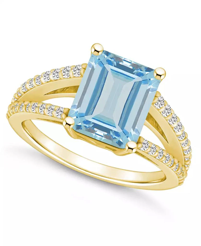 商品Macy's|Aquamarine and Diamond Accent Ring in 14K Yellow Gold,价格¥14004,第1张图片