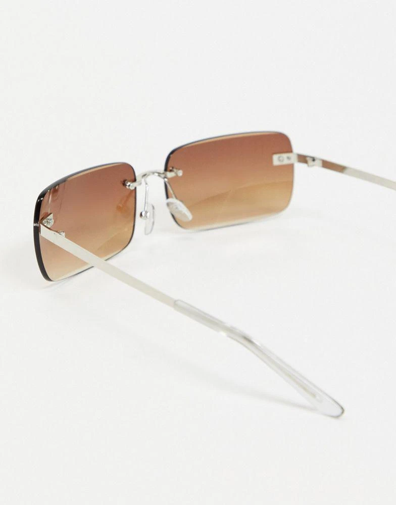 商品ASOS|ASOS DESIGN 90's rimless mid square sunglasses with grad brown lens in brown,价格¥74,第2张图片详细描述