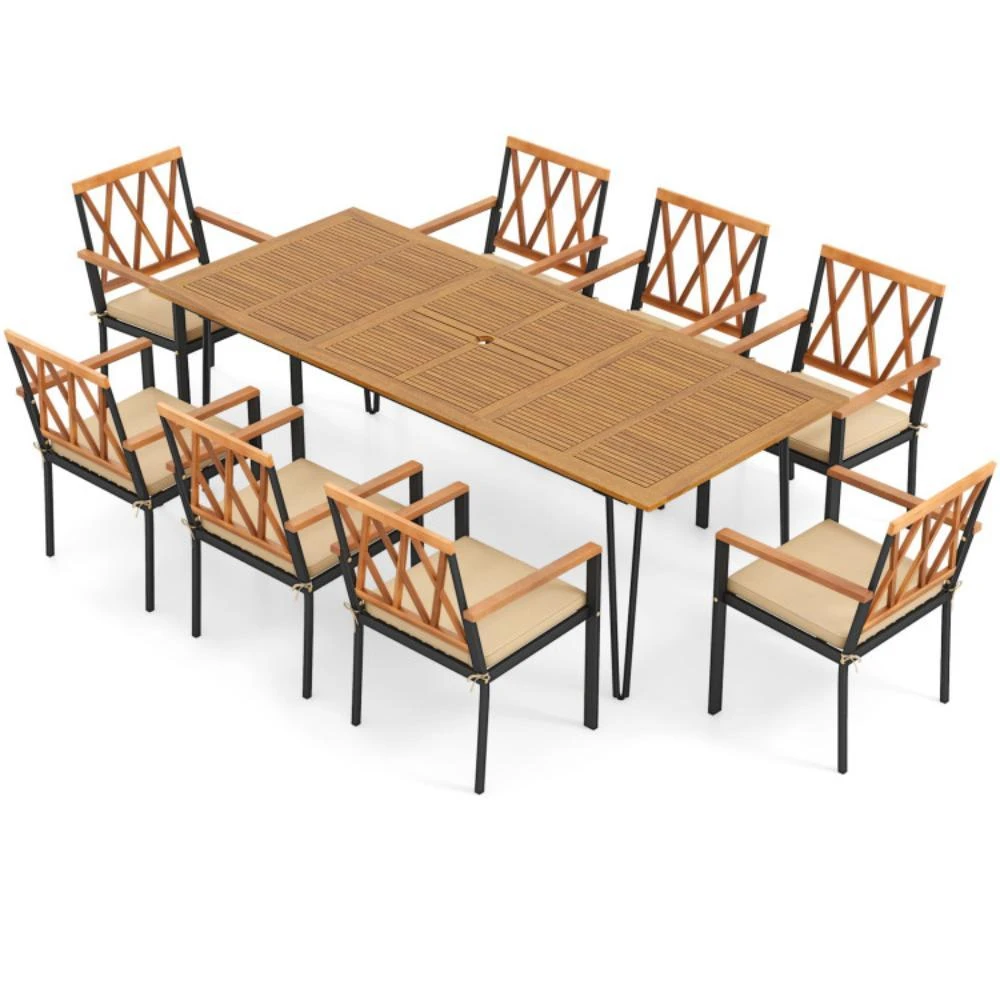 商品Hivvago|Acacia Wood Outdoor Furniture Set 9 Pieces Patio Dining Set with 8 Chairs,价格¥6229,第1张图片