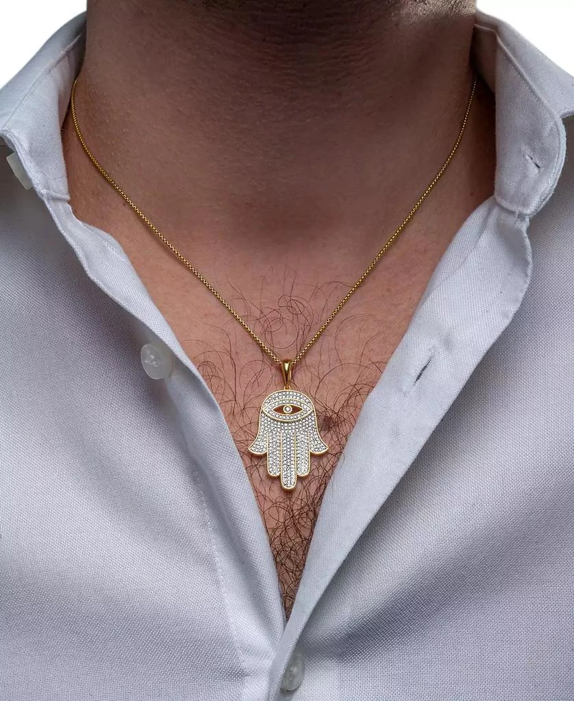 商品Macy's|Men's Diamond Hamsa Hand 22" Pendant Necklace (1/4 ct. t.w.) in 14k Gold-Plated Sterling Silver or Sterling Silver,价格¥4083,第2张图片详细描述