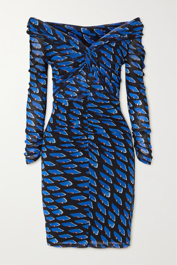 Ganesa 露肩印花网布迷你连衣裙商品第1张图片规格展示