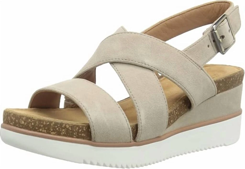 商品Clarks|Women Lizby Cross Wedge Sandals In Sand Suede,价格¥657,第1张图片