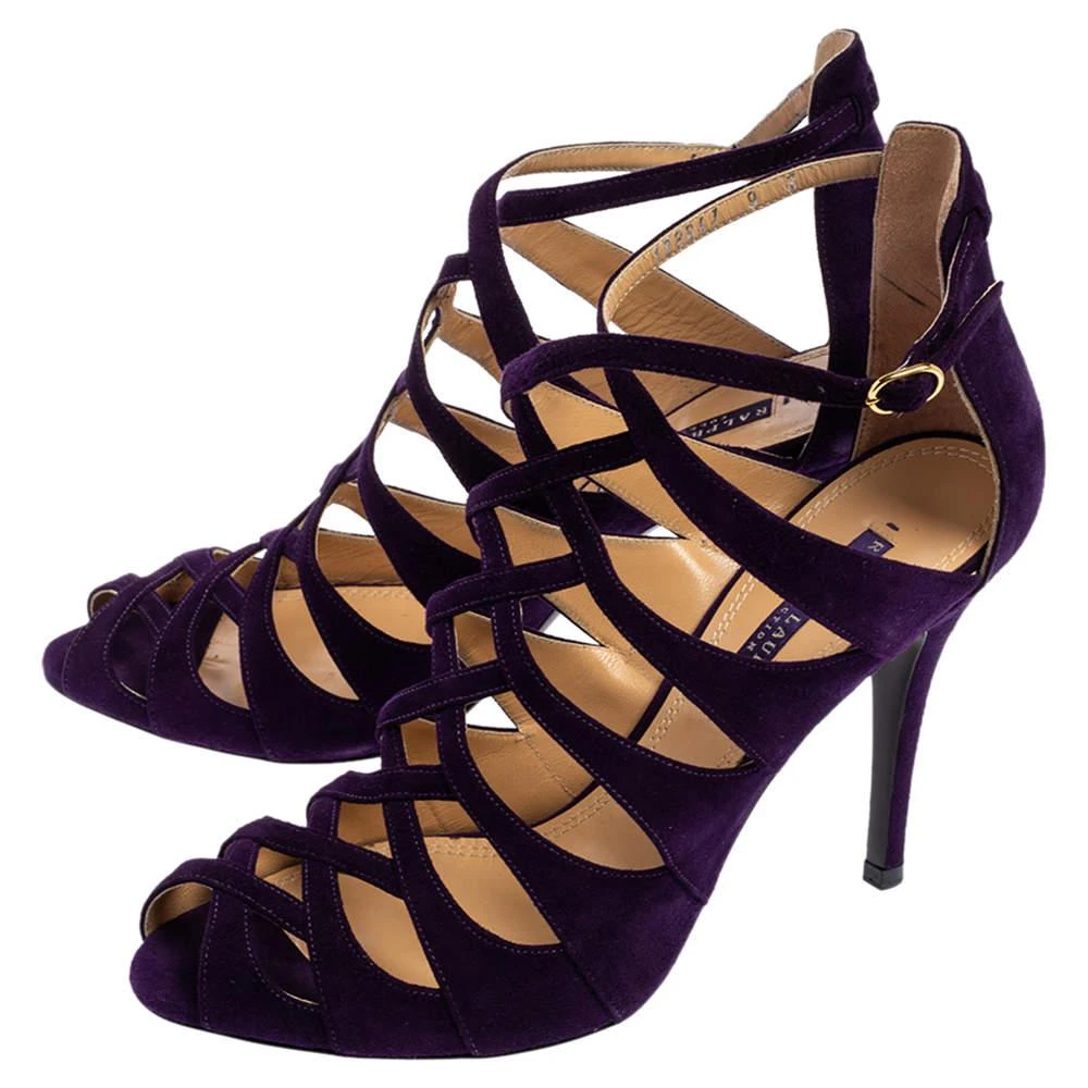 商品[二手商品] Ralph Lauren|Ralph Lauren Collection Purple Suede Caged Ankle Strap Sandals Size 39.5,价格¥931,第4张图片详细描述