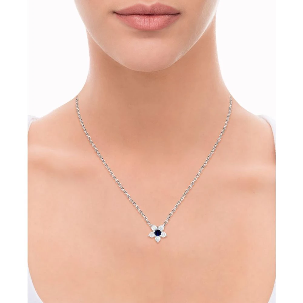 商品Macy's|Sapphire (3/8 ct. t.w.) & Diamond (1 ct. t.w.) Flower 18" Pendant Necklace in 14k White Gold,价格¥16735,第2张图片详细描述