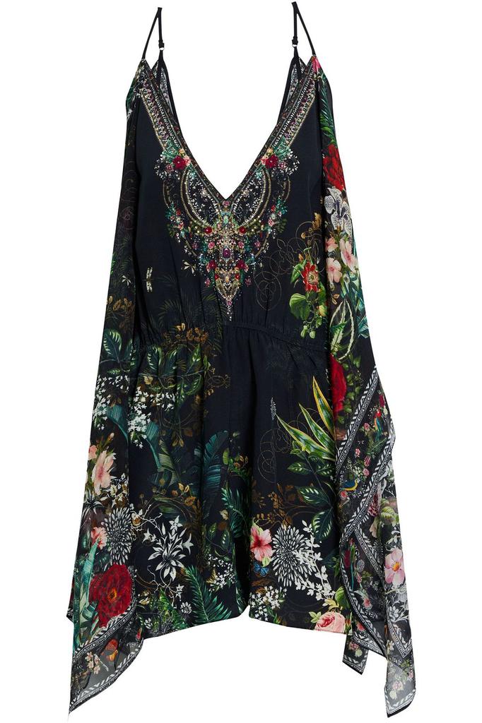 Cold-shoulder chiffon-paneled printed silk crepe de chine playsuit商品第3张图片规格展示