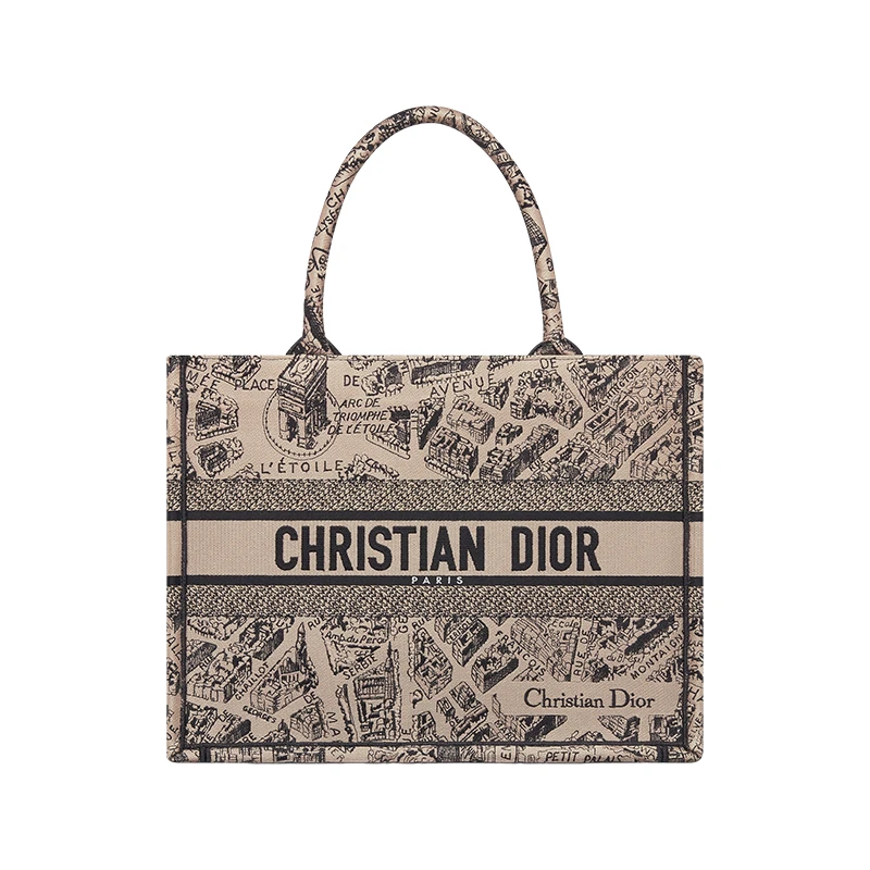 商品Dior|迪奥 23新款 BOOK TOTE女士中号米色Plan de Pari刺绣图案手提包 M1296ZOMP_M918,价格¥22878,第1张图片