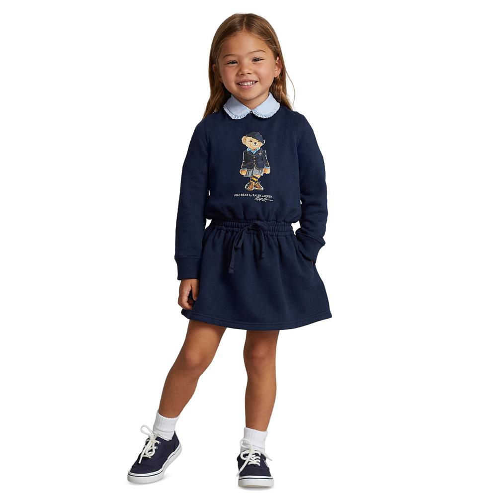 Little Girls and Toddler Girls Long Sleeves Polo Bear Fleece Dress商品第3张图片规格展示