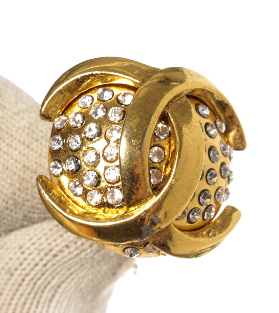 Chanel Gold CC Rhinestone Clip On Earrings商品第3张图片规格展示