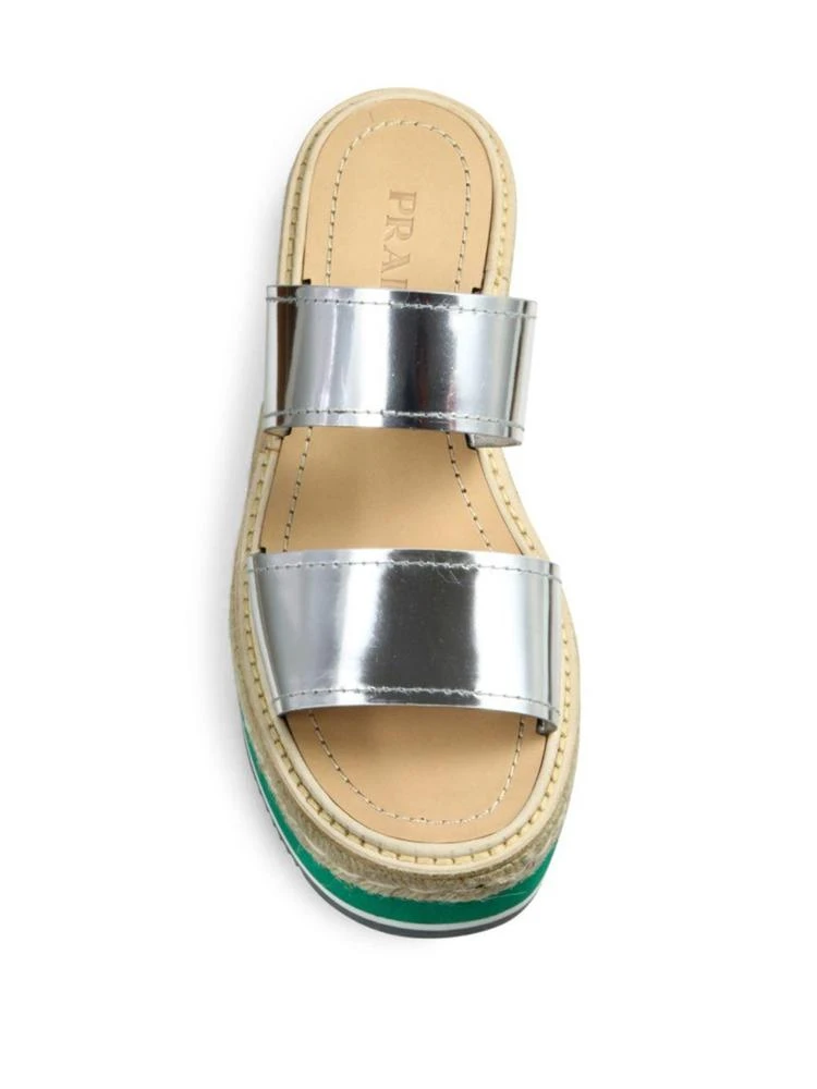 商品Prada|Metallic Leather Espadrille Platform Slides,价格¥2250,第4张图片详细描述