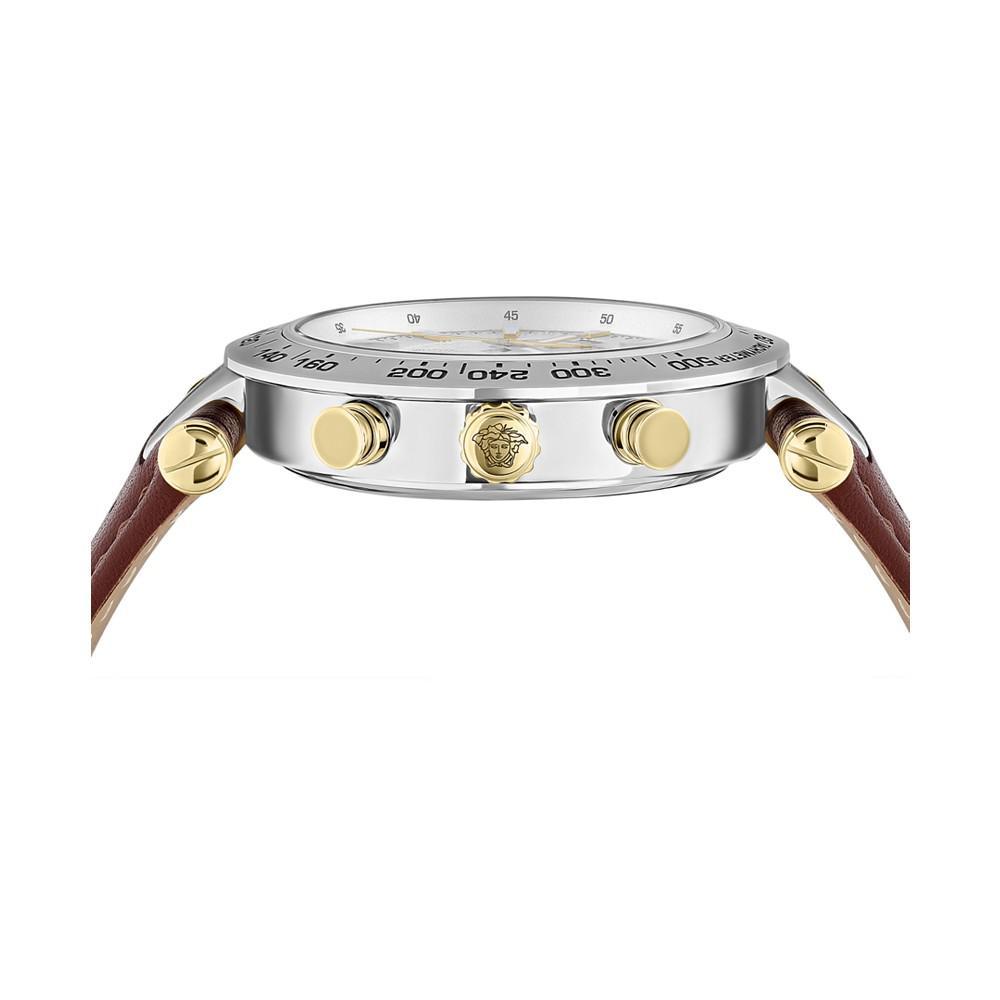 商品Versace|Men's Swiss Chronograph Bold Brown Perforated Leather Strap Watch 46mm,价格¥8078,第4张图片详细描述