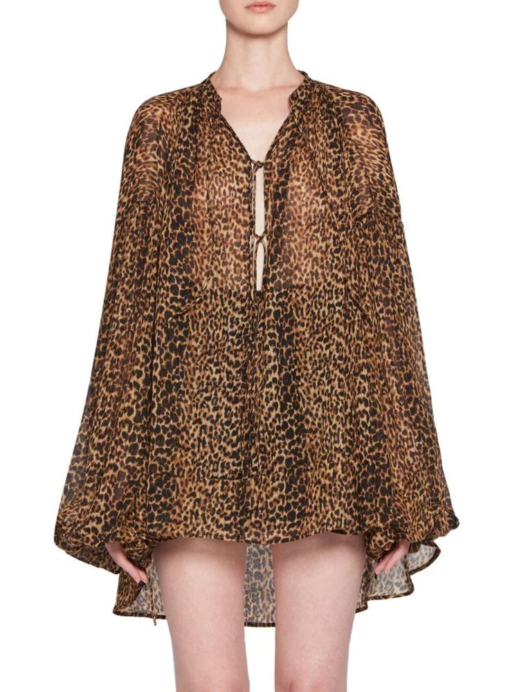 商品Yves Saint Laurent|Leopard Print Peasant Top,价格¥10013,第1张图片