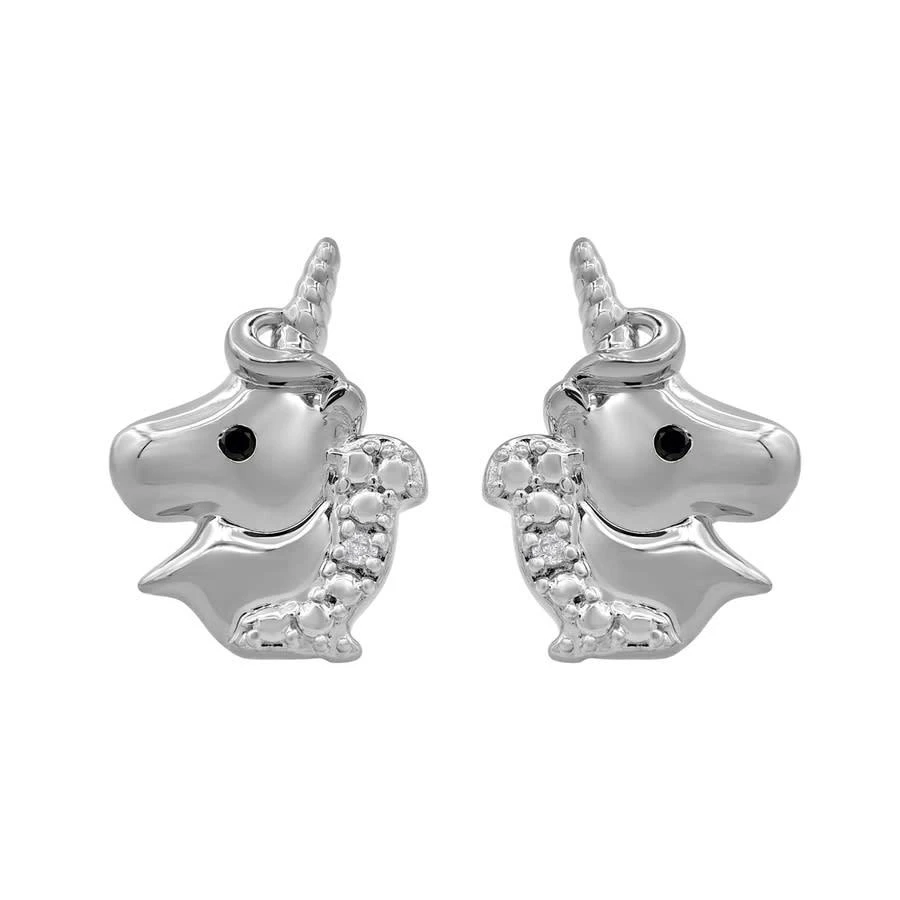 商品Diamondmuse|Diamond Muse 0.03 cttw White Gold Over Sterling Silver Unicorn Stud Earrings for Little Girls,价格¥260,第1张图片