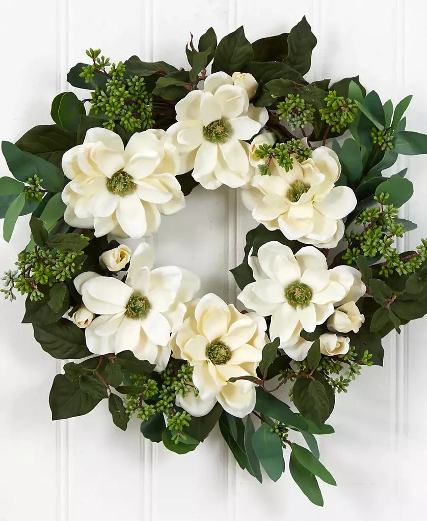 商品NEARLY NATURAL|Magnolia, Eucalyptus and Berries Artificial Wreath, 23",价格¥672,第3张图片详细描述