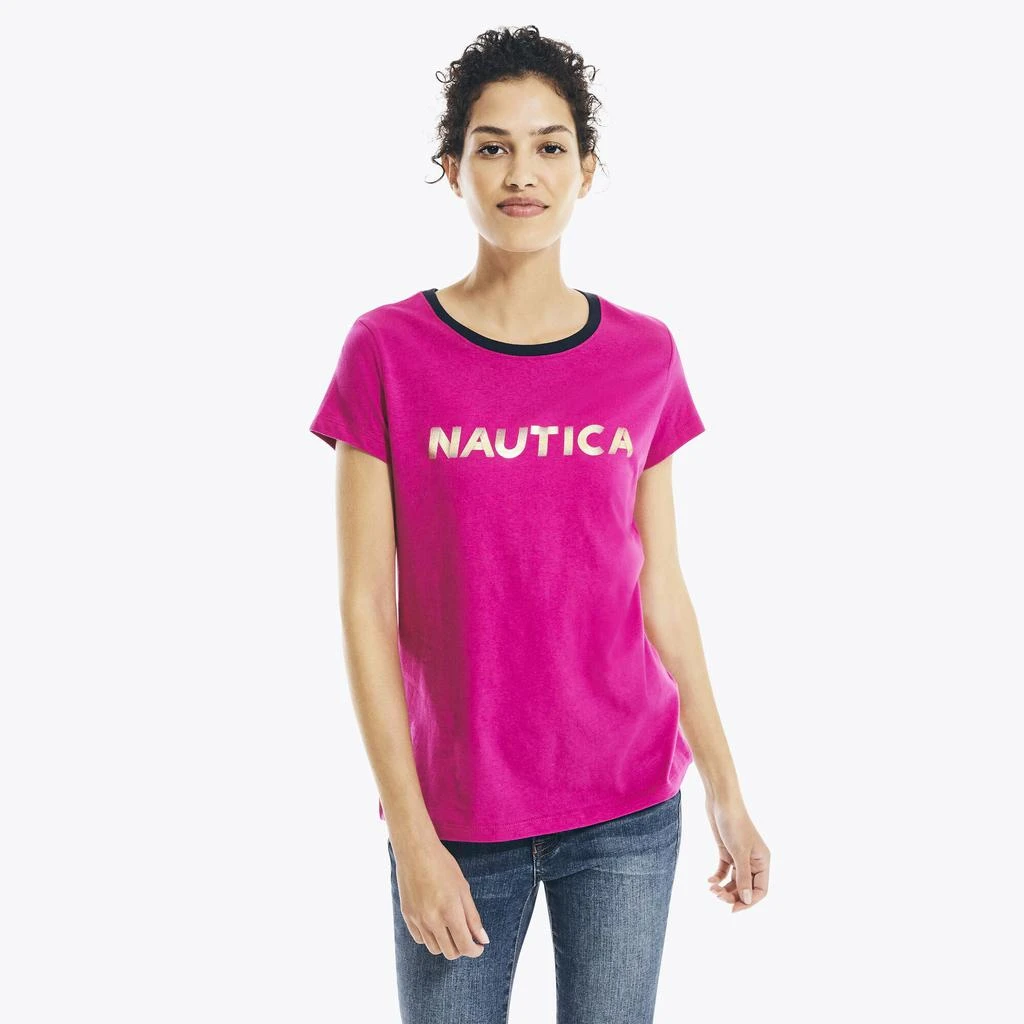 商品Nautica|Nautica Womens Metallic Foil Logo Graphic T-Shirt,价格¥72,第4张图片详细描述