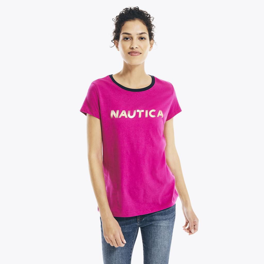 商品Nautica|Nautica Womens Metallic Foil Logo Graphic T-Shirt,价格¥74,第6张图片详细描述