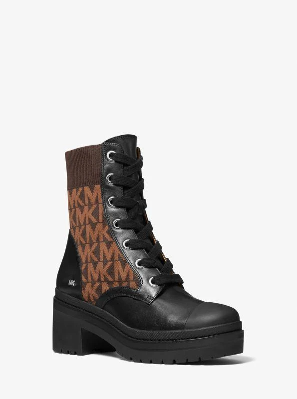 商品Michael Kors|Brea Leather and Logo Jacquard Combat Boot,价格¥332,第1张图片